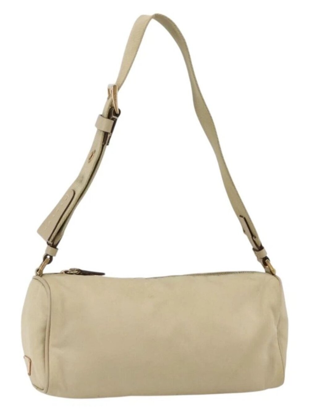 PRADA Shoulder Bag Nylon Beige Gold Auth 175188